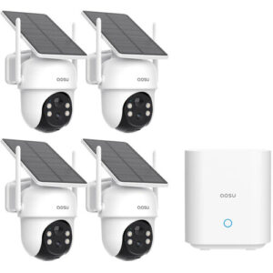 Aosu SolarCam D1 Classic 2K Outdoor PTZ Wi-Fi Turret Night Vision 4-Camera Kit